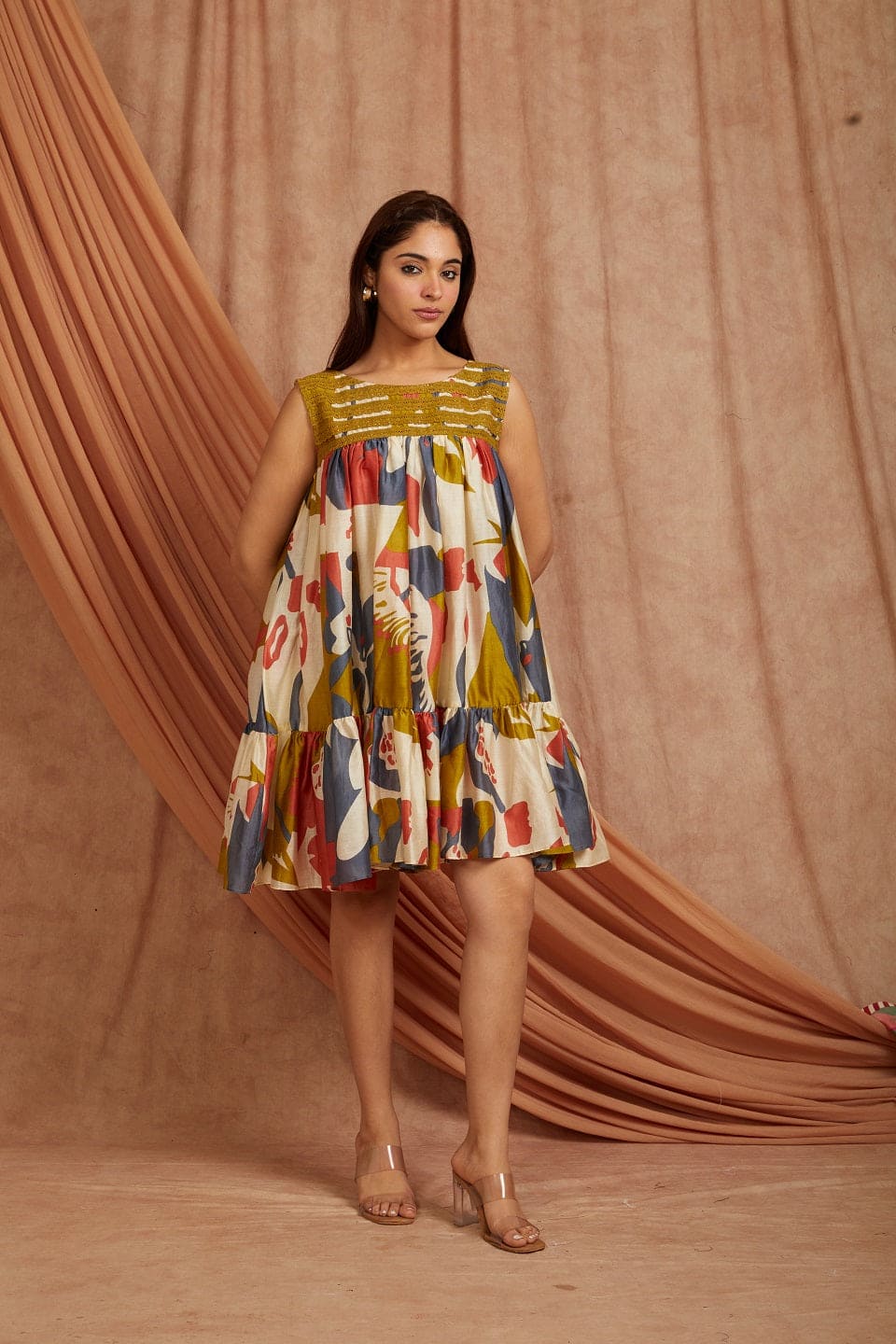 Women Digital Print Dress - Olive green - Charkha TalesWomen Digital Print Dress - Olive green