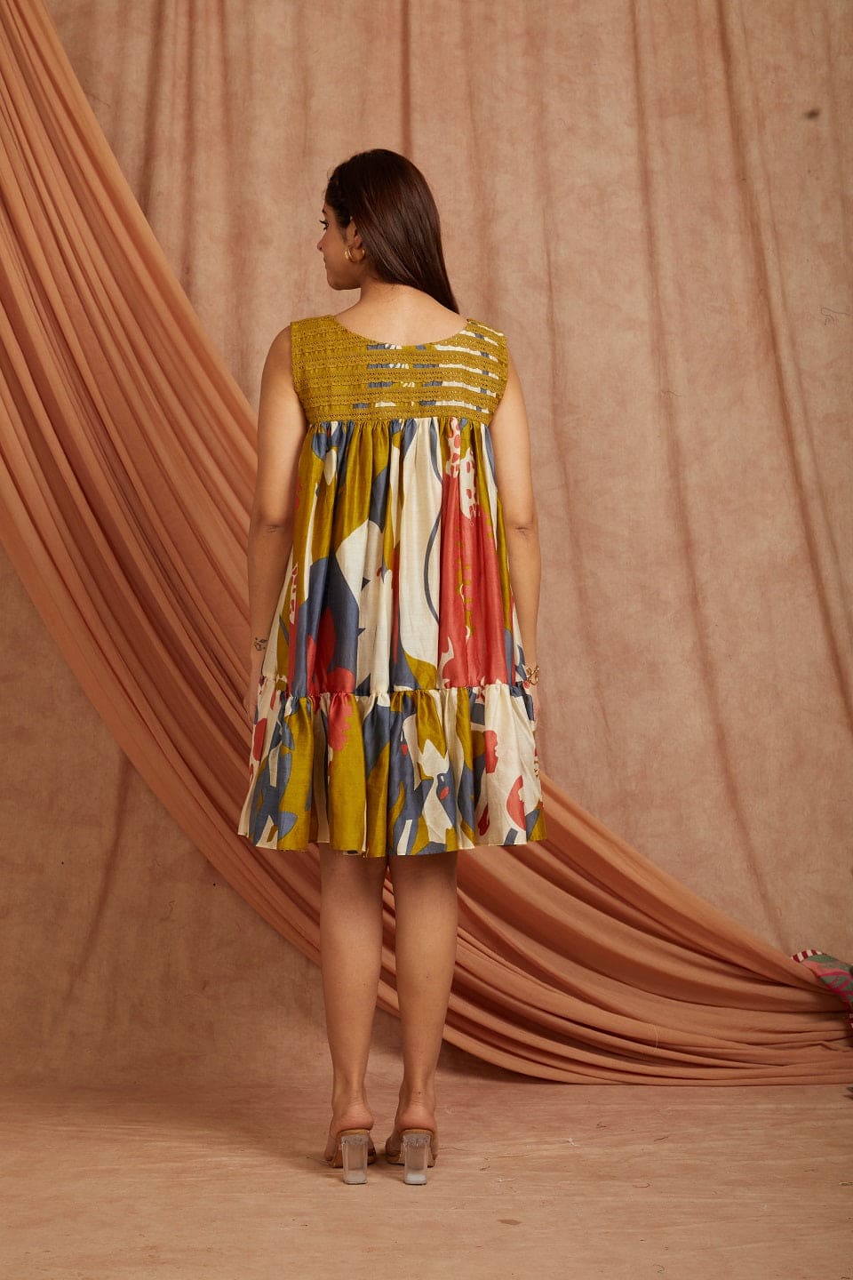 Women Digital Print Dress - Olive green - Charkha TalesWomen Digital Print Dress - Olive green