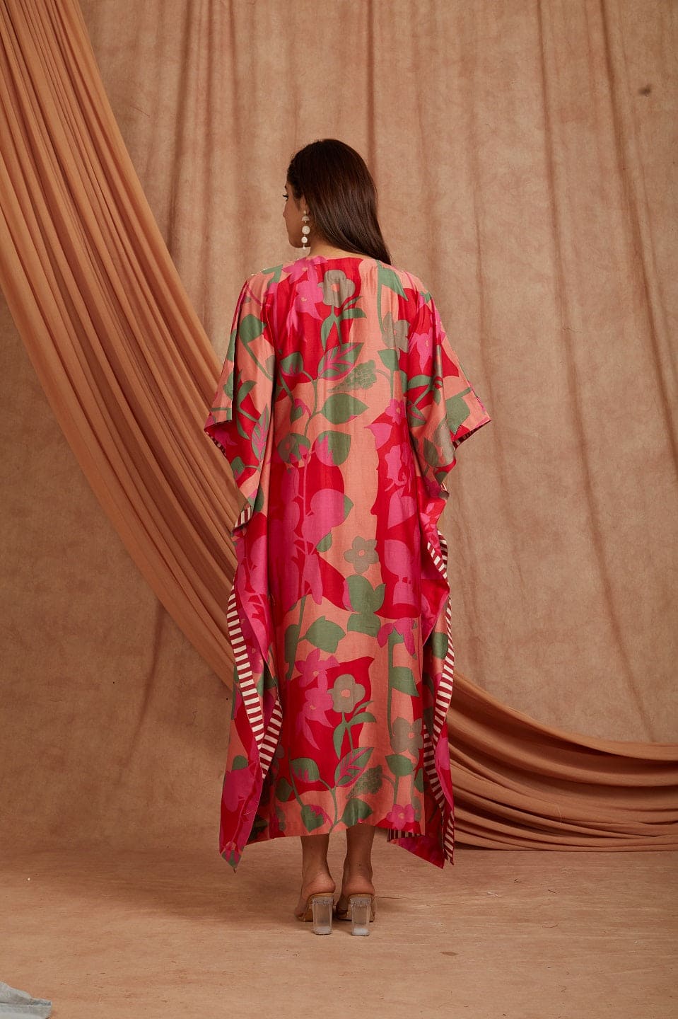 Women Digital Printed Kaftaan - Red - Charkha TalesWomen Digital Printed Kaftaan - Red