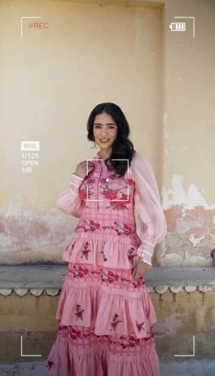 Women Digital Printed Top With Skirt - Pink - Charkha TalesWomen Digital Printed Top With Skirt - Pink