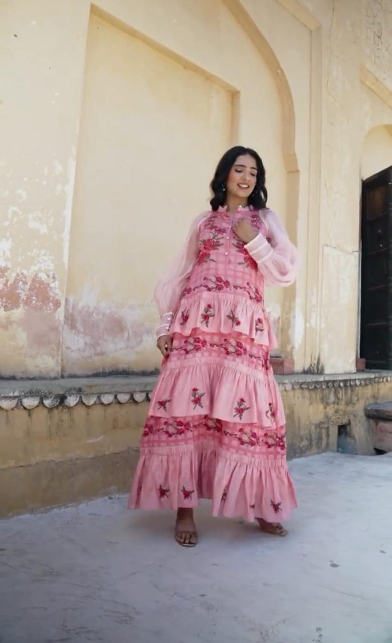 Women Digital Printed Top With Skirt - Pink - Charkha TalesWomen Digital Printed Top With Skirt - Pink