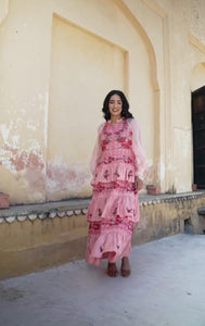 Women Digital Printed Top With Skirt  - Pink