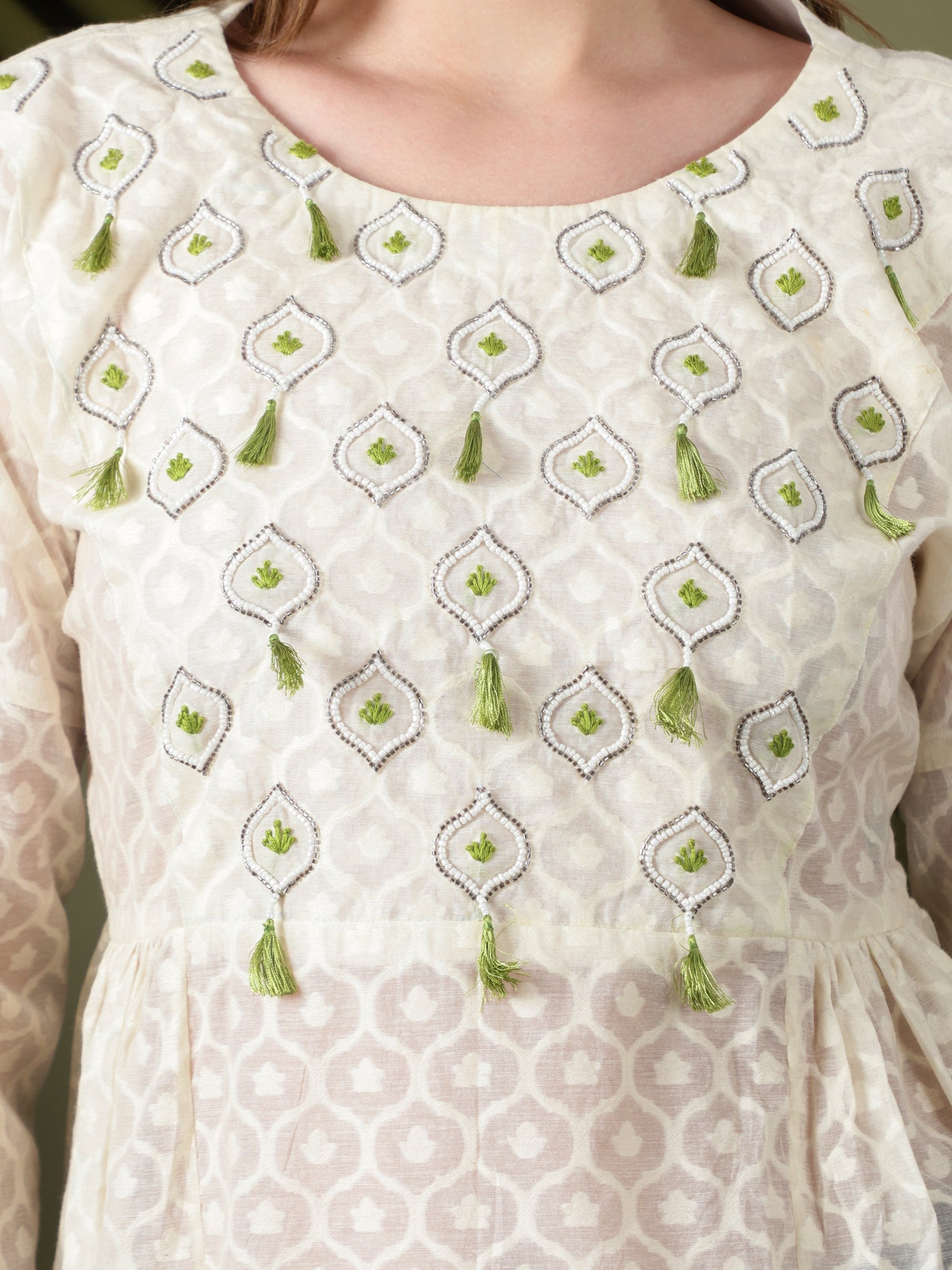 Women Embroidered Top - Off - White - Charkha TalesWomen Embroidered Top - Off - White