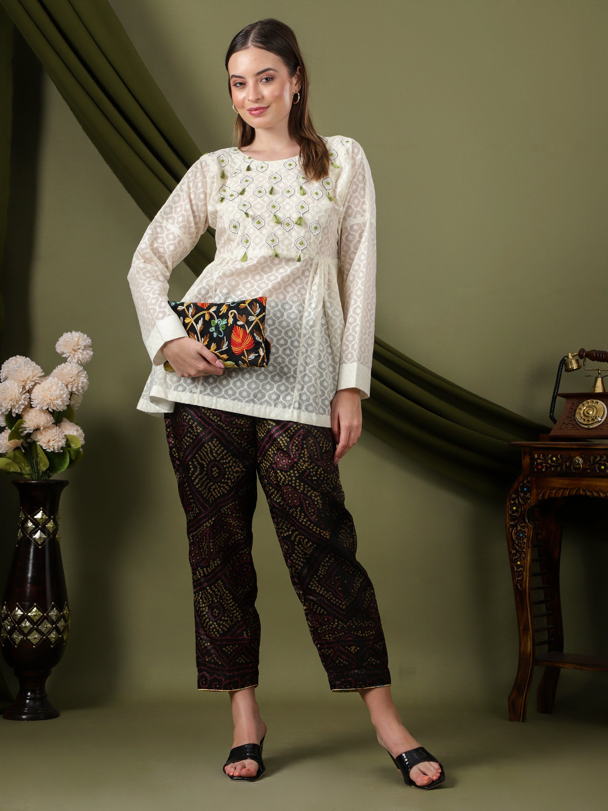 Women Embroidered Top - Off - White - Charkha TalesWomen Embroidered Top - Off - White