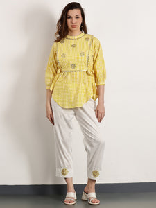 Women Gotta Checks Top Set  - Yellow