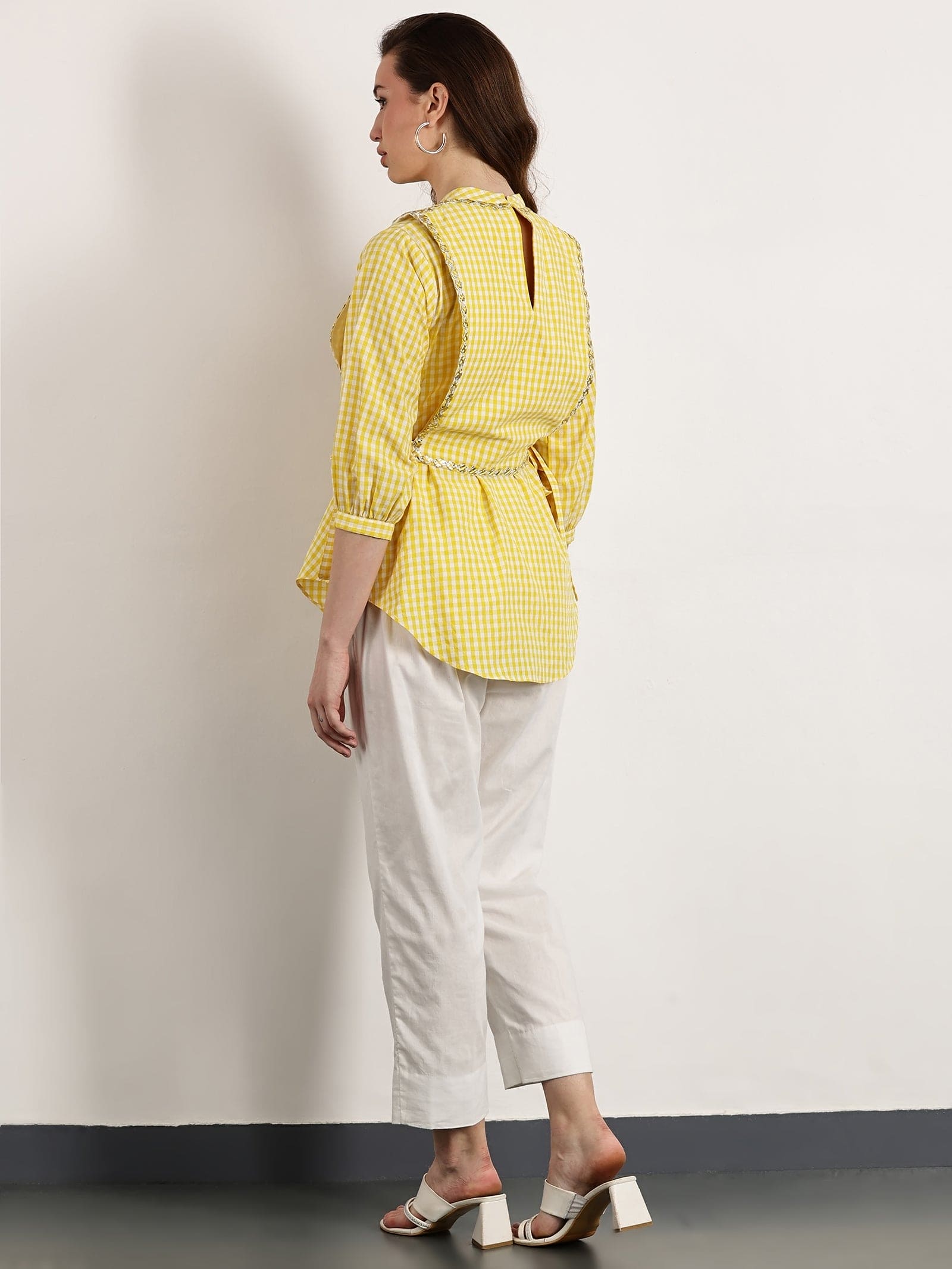 Women Gotta Checks Top Set - Yellow - Charkha TalesWomen Gotta Checks Top Set - Yellow