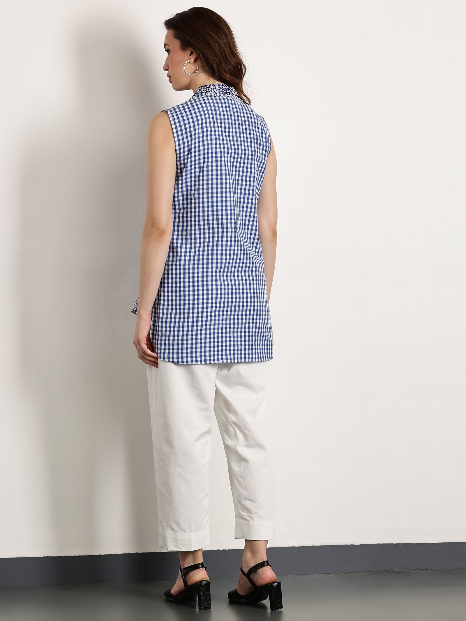 Women Gotta Sleeveless Top Set - Blue - Charkha TalesWomen Gotta Sleeveless Top Set - Blue