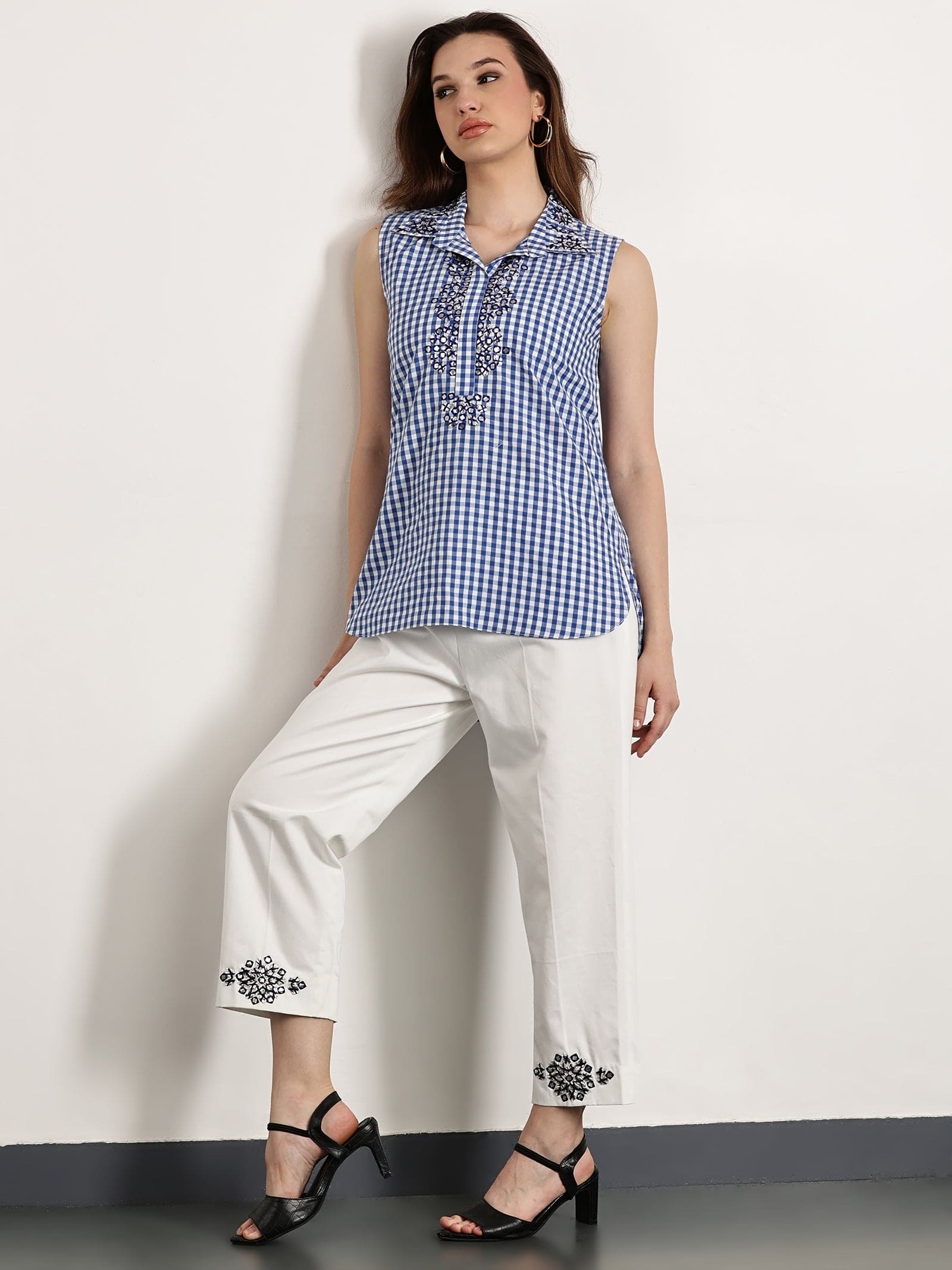 Women Gotta Sleeveless Top Set - Blue - Charkha TalesWomen Gotta Sleeveless Top Set - Blue