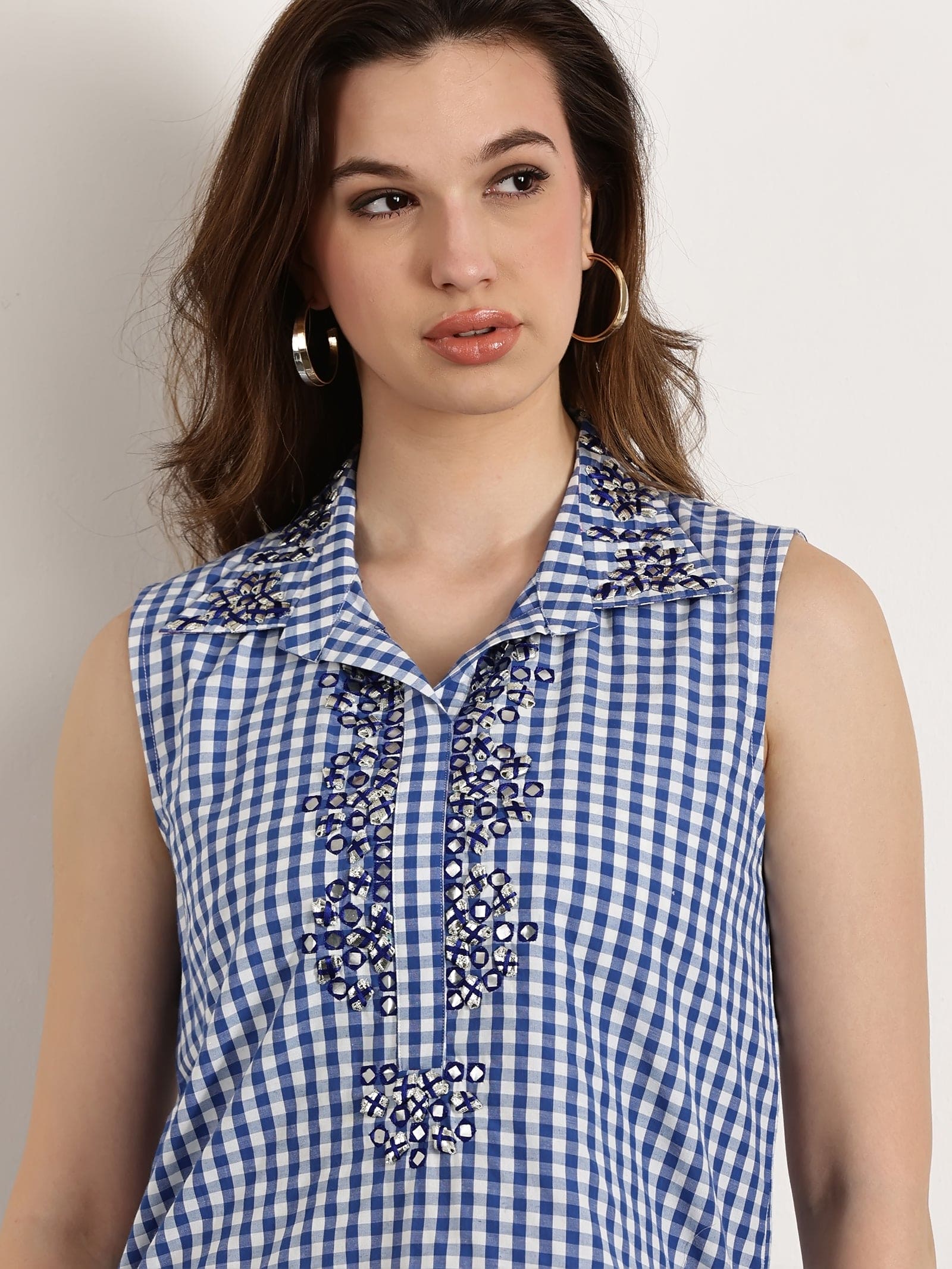 Women Gotta Sleeveless Top Set - Blue - Charkha TalesWomen Gotta Sleeveless Top Set - Blue