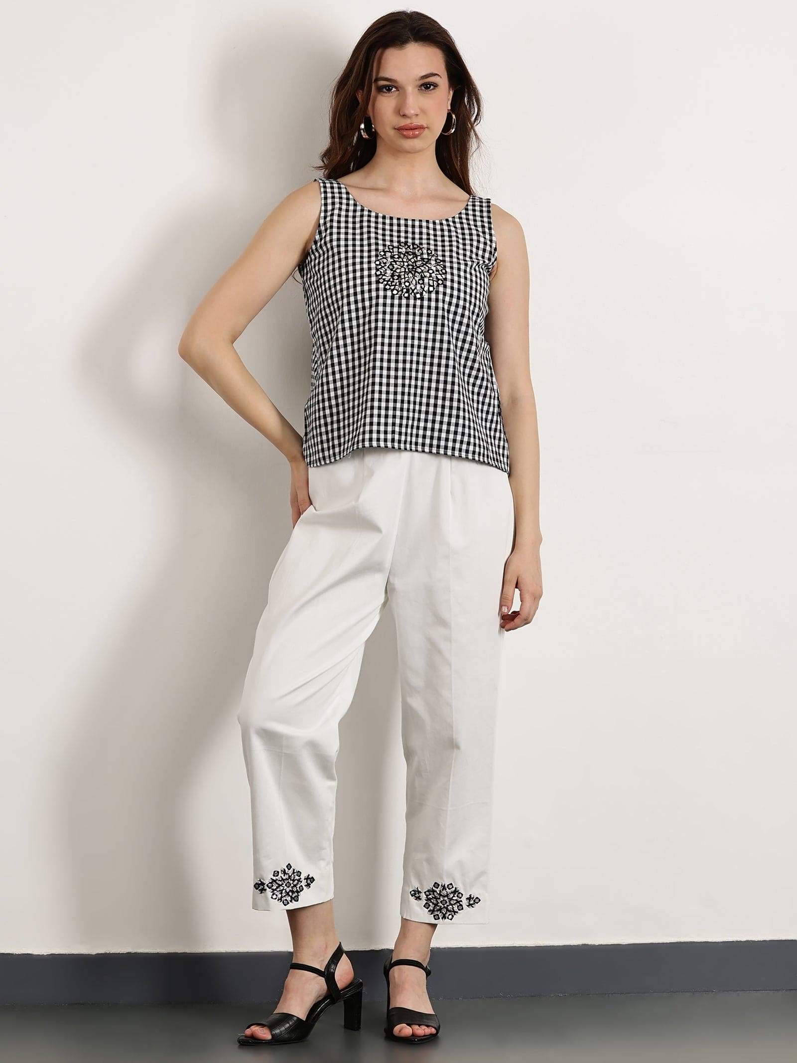 Women Gotta Top With Jacket Set - Black - Charkha TalesWomen Gotta Top With Jacket Set - Black