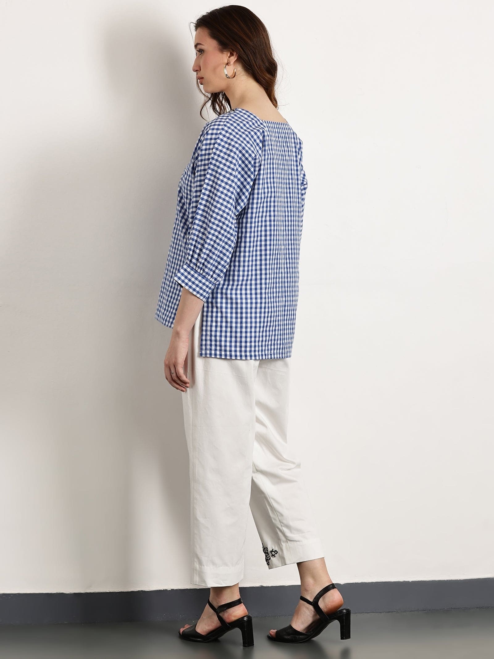 Women Gotta Work Checks Top Set - Blue - Charkha TalesWomen Gotta Work Checks Top Set - Blue