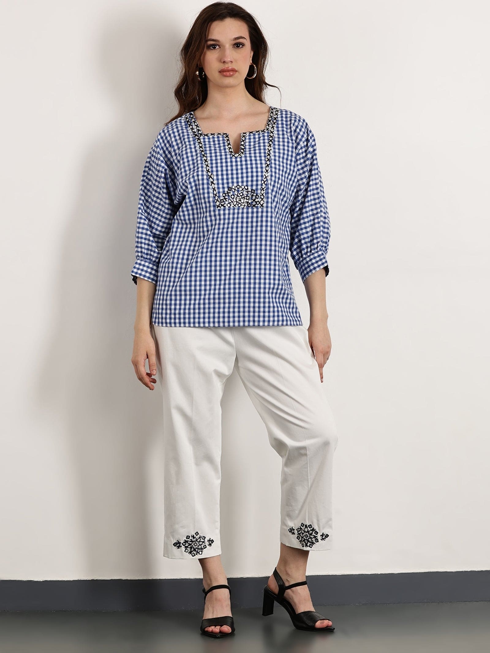 Women Gotta Work Checks Top Set - Blue - Charkha TalesWomen Gotta Work Checks Top Set - Blue