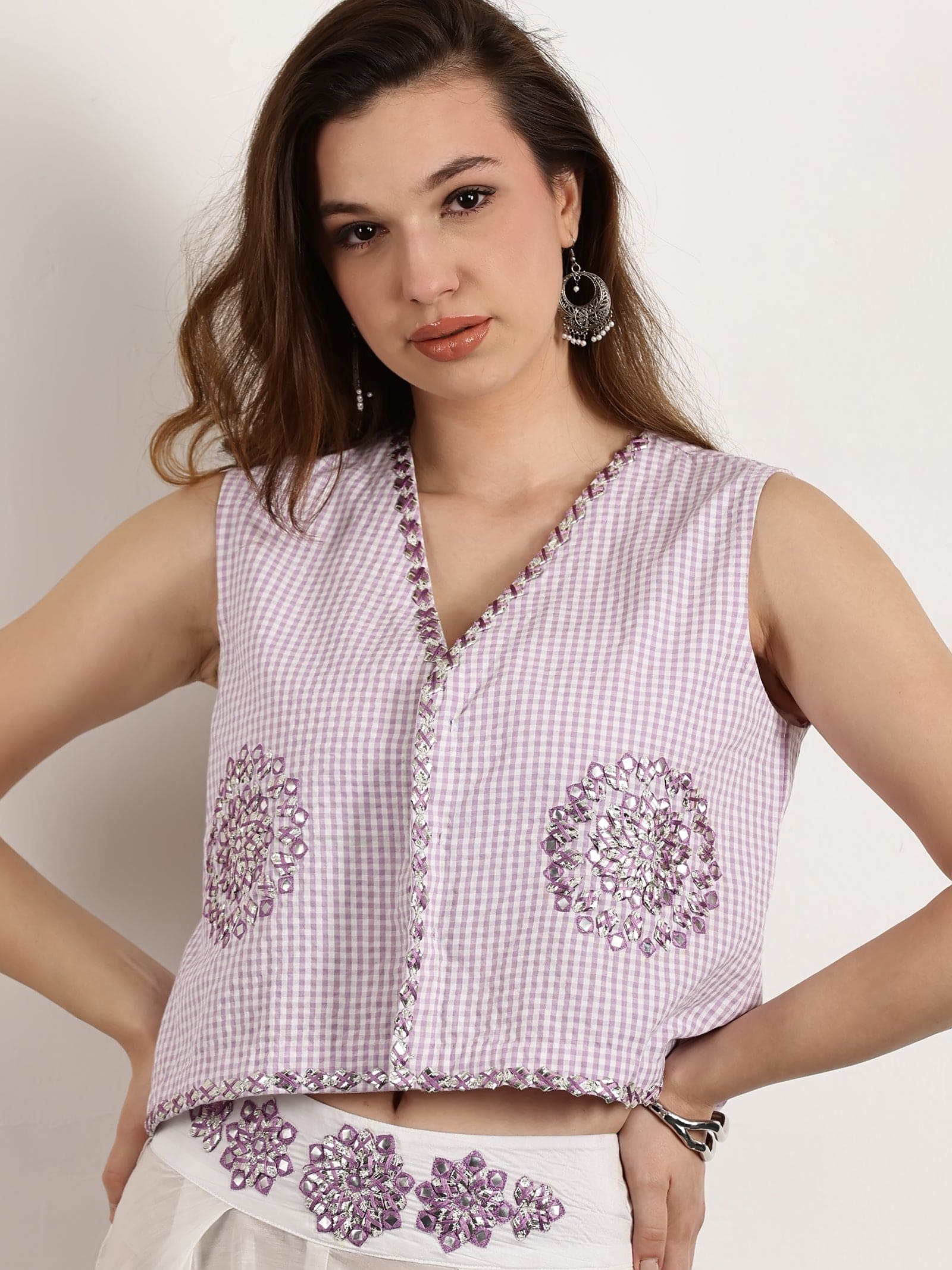 Women Gotta Work Checks Top Set - Light Purple - Charkha TalesWomen Gotta Work Checks Top Set - Light Purple