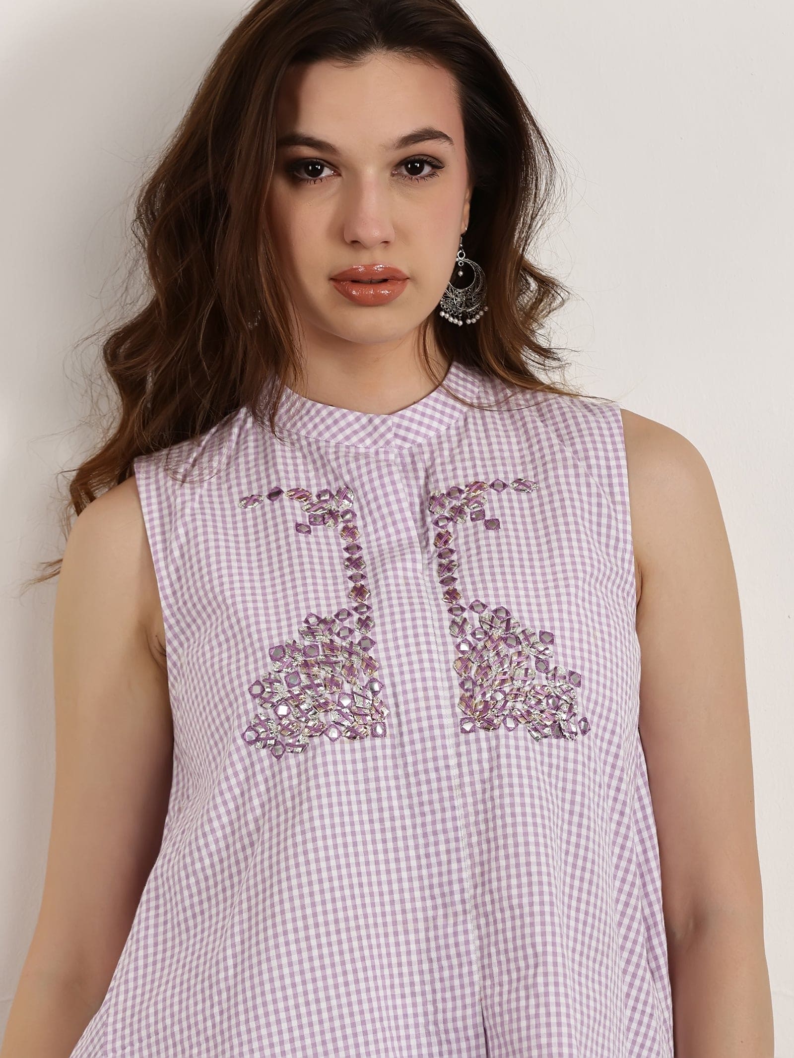 Women Gotta Work Checks Top Set - Light Purple - Charkha TalesWomen Gotta Work Checks Top Set - Light Purple