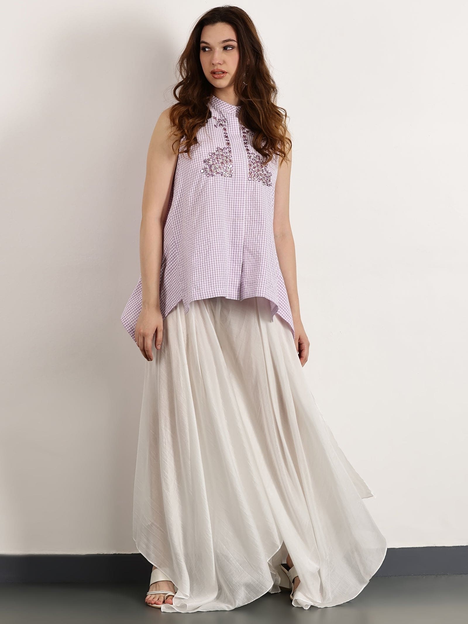 Women Gotta Work Checks Top Set - Light Purple - Charkha TalesWomen Gotta Work Checks Top Set - Light Purple