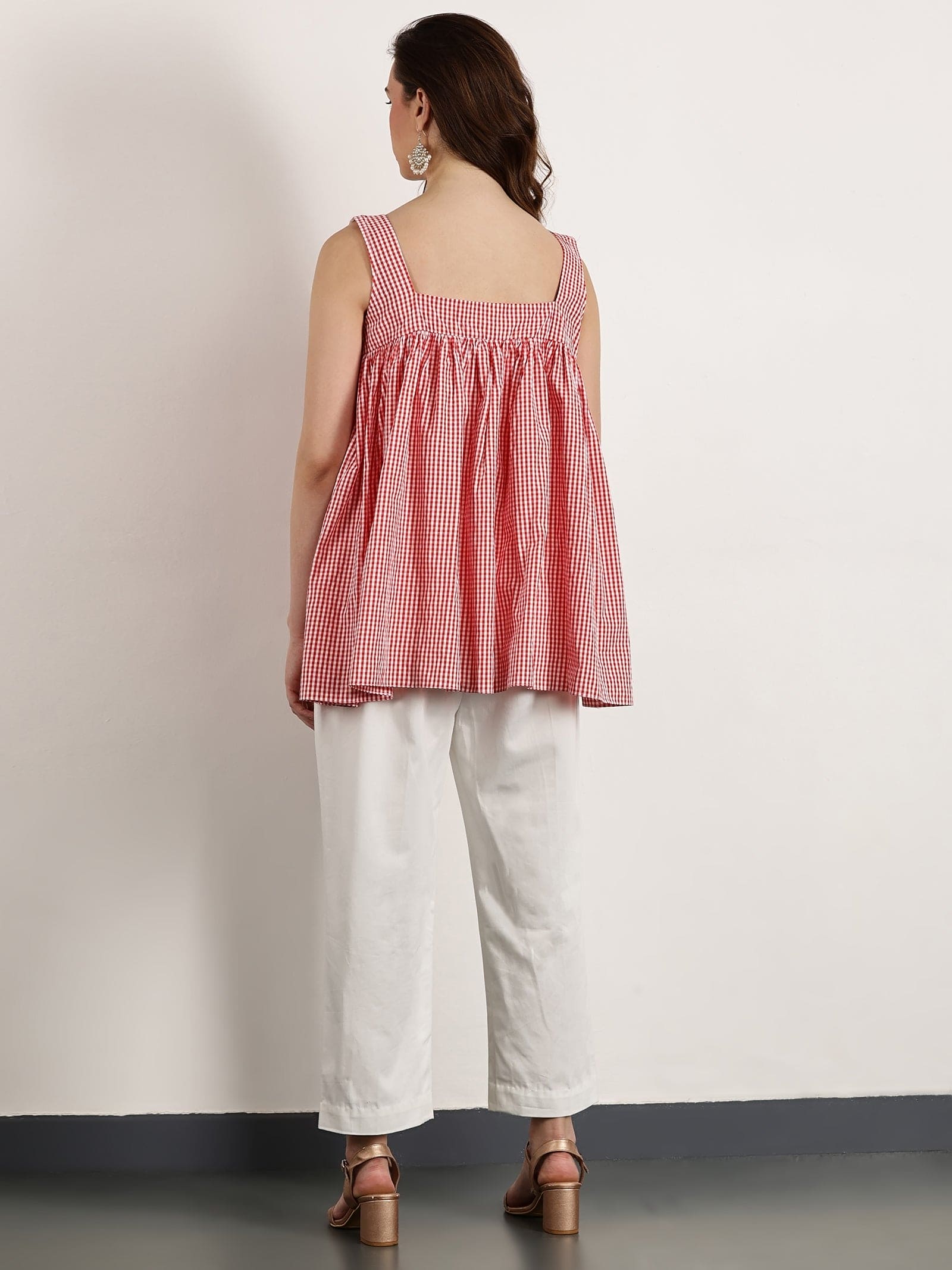 Women Gotta Work Checks Top Set - Peach - Charkha TalesWomen Gotta Work Checks Top Set - Peach