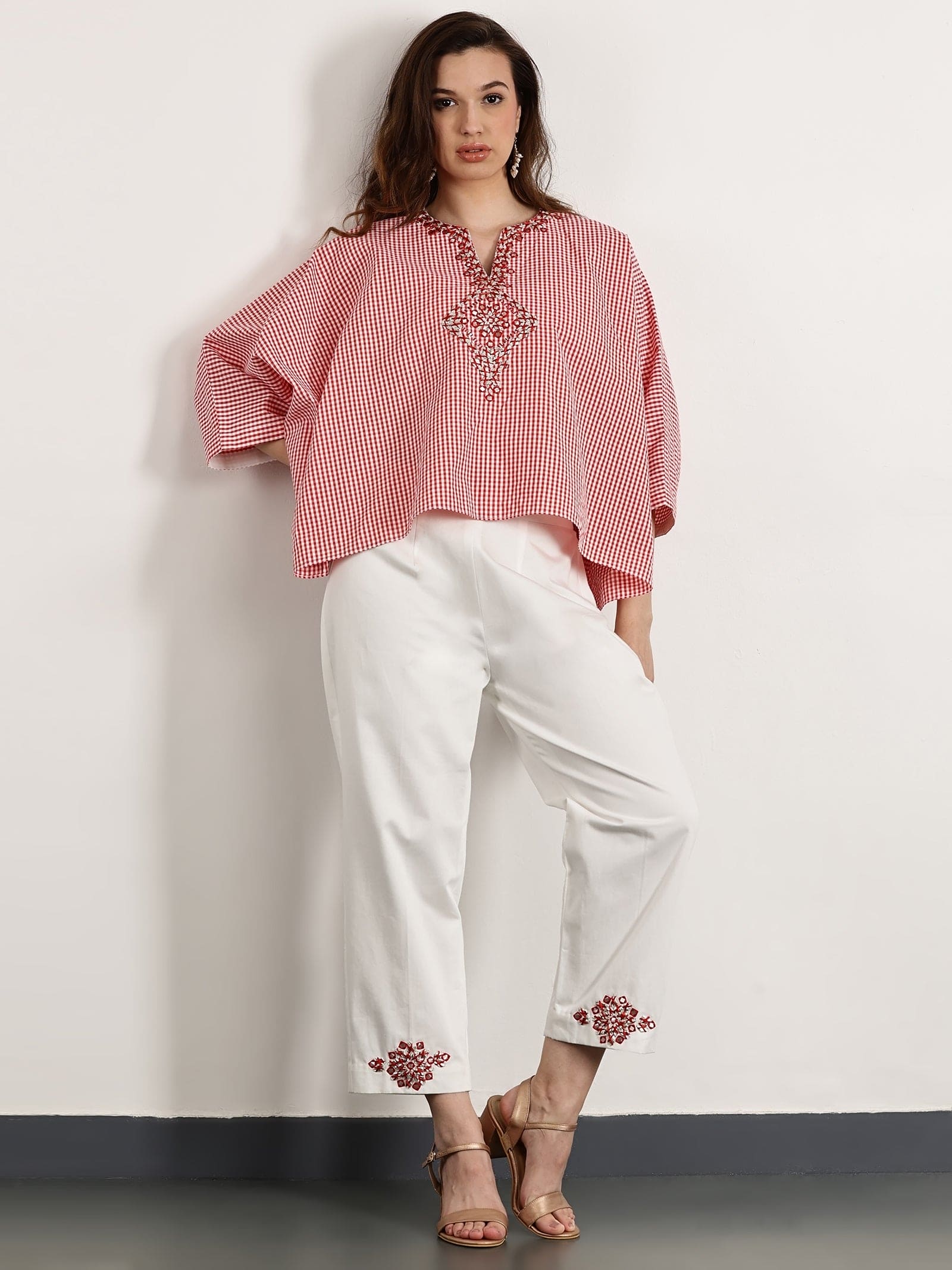 Women Gotta Work Checks Top Set - Red - Charkha TalesWomen Gotta Work Checks Top Set - Red