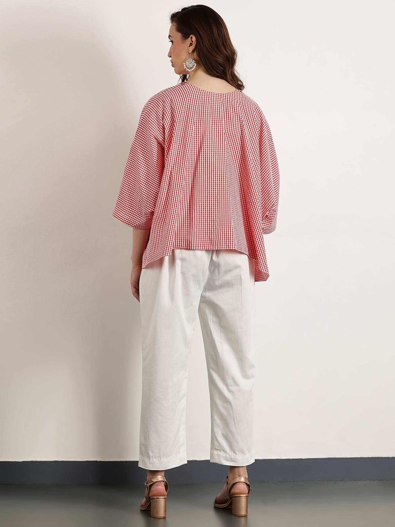 Women Gotta Work Checks Top Set - Red - Charkha TalesWomen Gotta Work Checks Top Set - Red