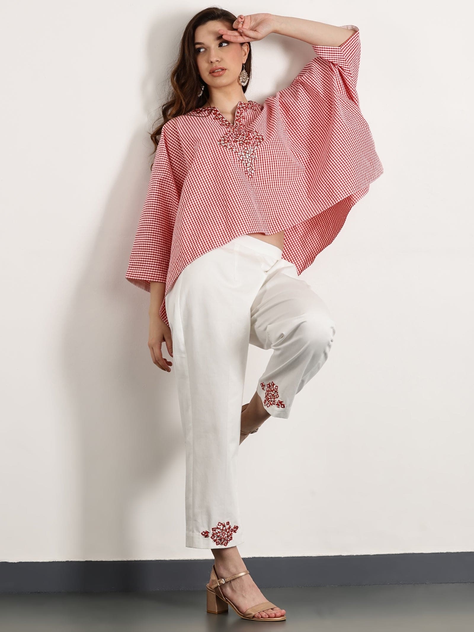 Women Gotta Work Checks Top Set - Red - Charkha TalesWomen Gotta Work Checks Top Set - Red