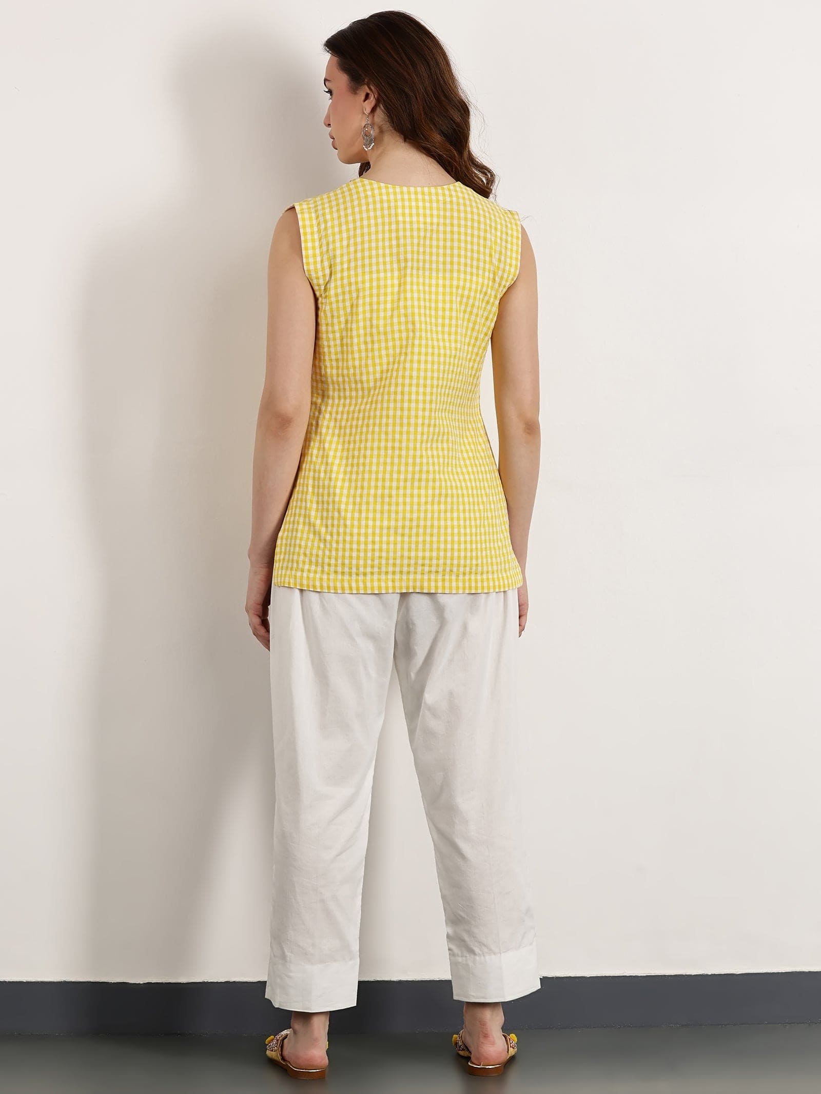 Women Gotta Work Checks Top Set - Yellow - Charkha TalesWomen Gotta Work Checks Top Set - Yellow