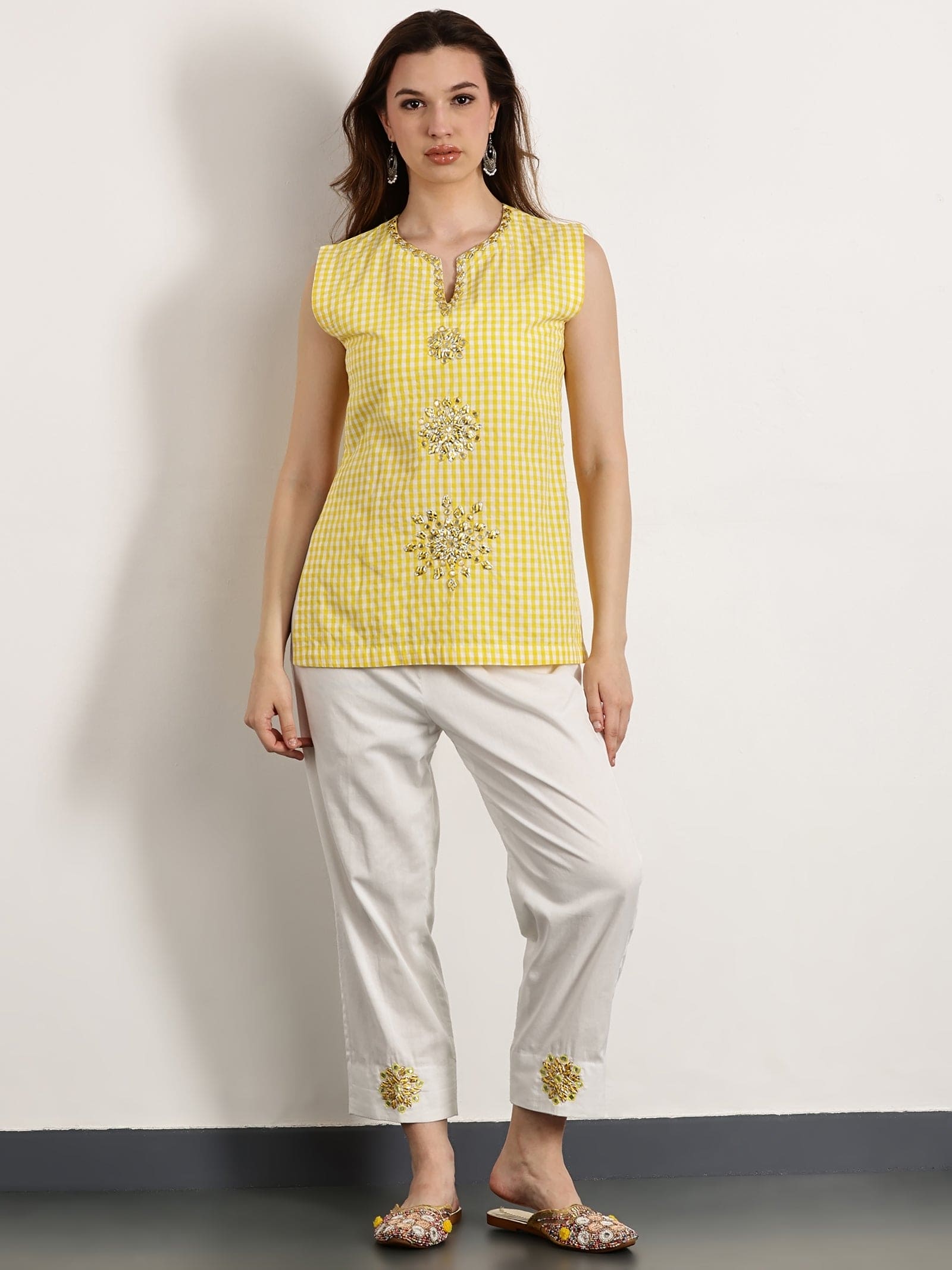 Women Gotta Work Checks Top Set - Yellow - Charkha TalesWomen Gotta Work Checks Top Set - Yellow