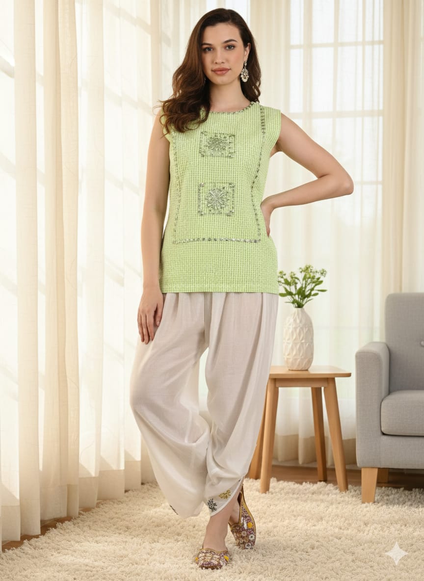 Women Gotta Work Top Set - Leafy Green - Charkha TalesWomen Gotta Work Top Set - Leafy Green