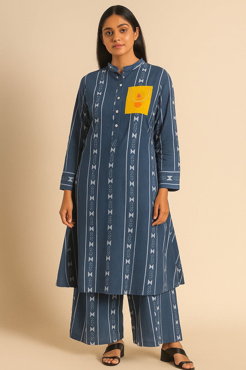 Women Jamdani Kurta Set - Navy Blue - Charkha TalesWomen Jamdani Kurta Set - Navy Blue