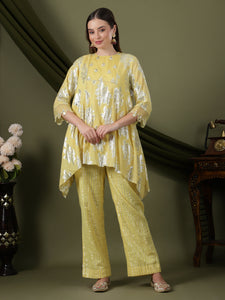 Women Lurex Cotton Co-Ord Set - Yellow