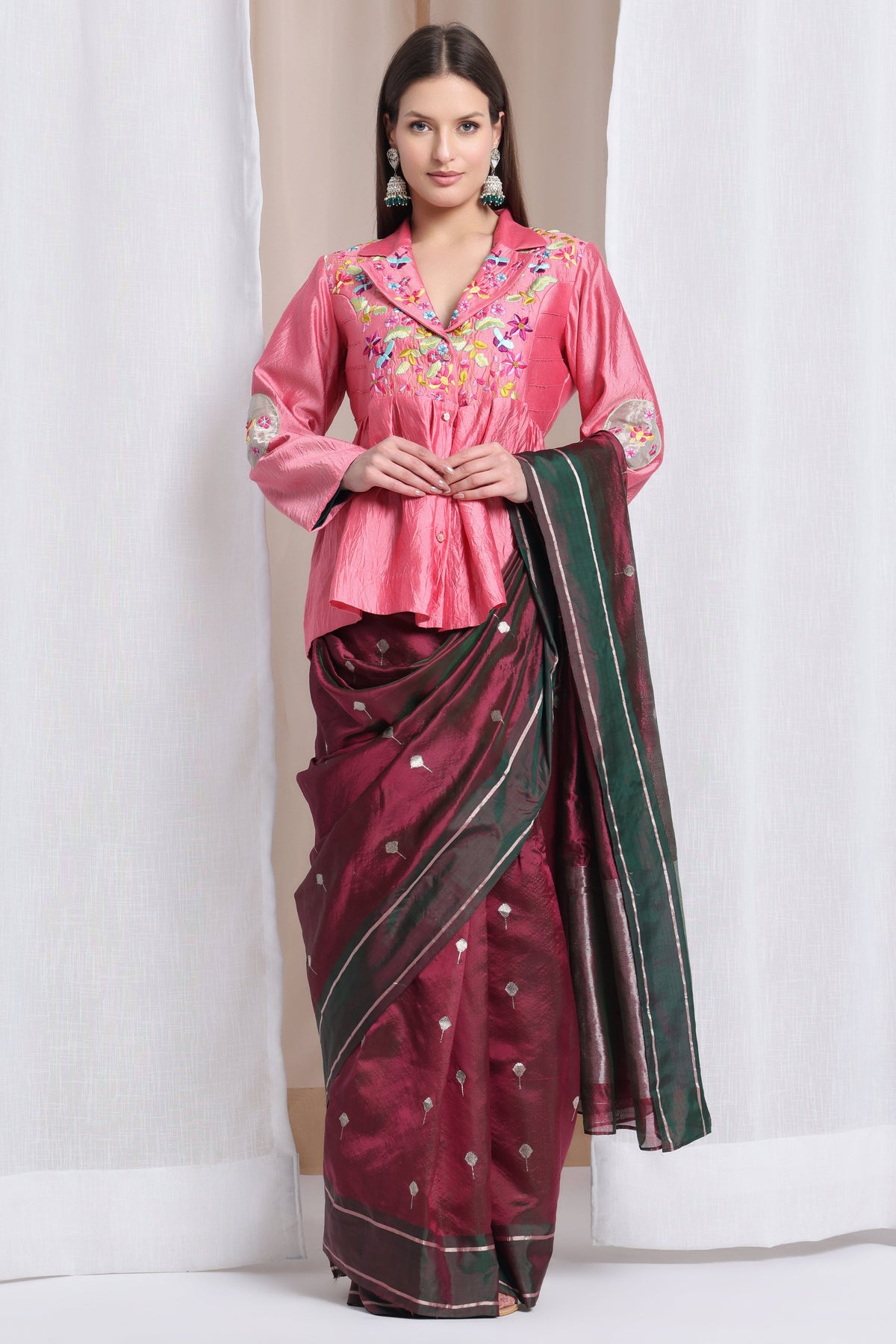Charkha Tales | Women Parsi Top - Pink