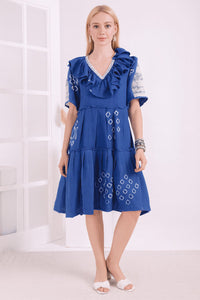 Women Tie-Dye Dress   -   Blue