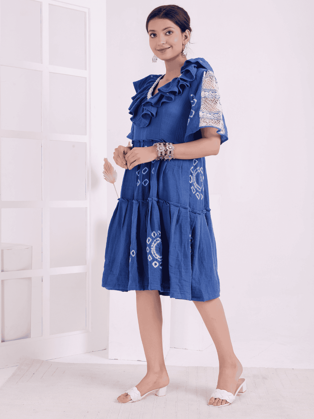 Women Tie - Dye Dress - Blue - Charkha TalesWomen Tie - Dye Dress - Blue