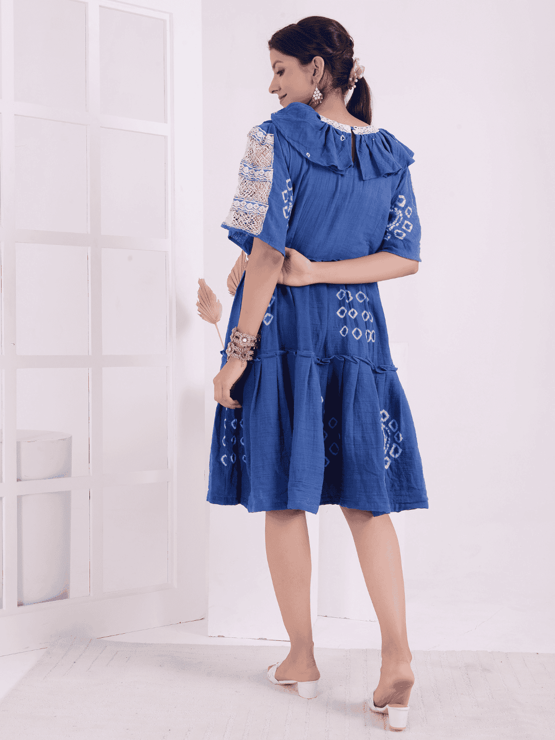 Women Tie - Dye Dress - Blue - Charkha TalesWomen Tie - Dye Dress - Blue