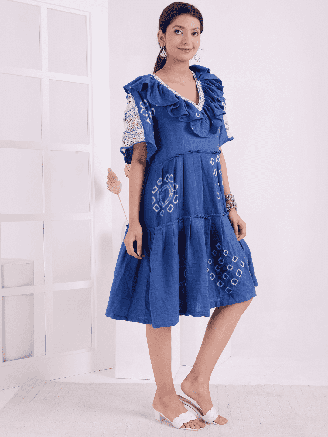 Women Tie - Dye Dress - Blue - Charkha TalesWomen Tie - Dye Dress - Blue