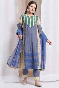 Women Zardozi Kurta Set of 3 - Blue