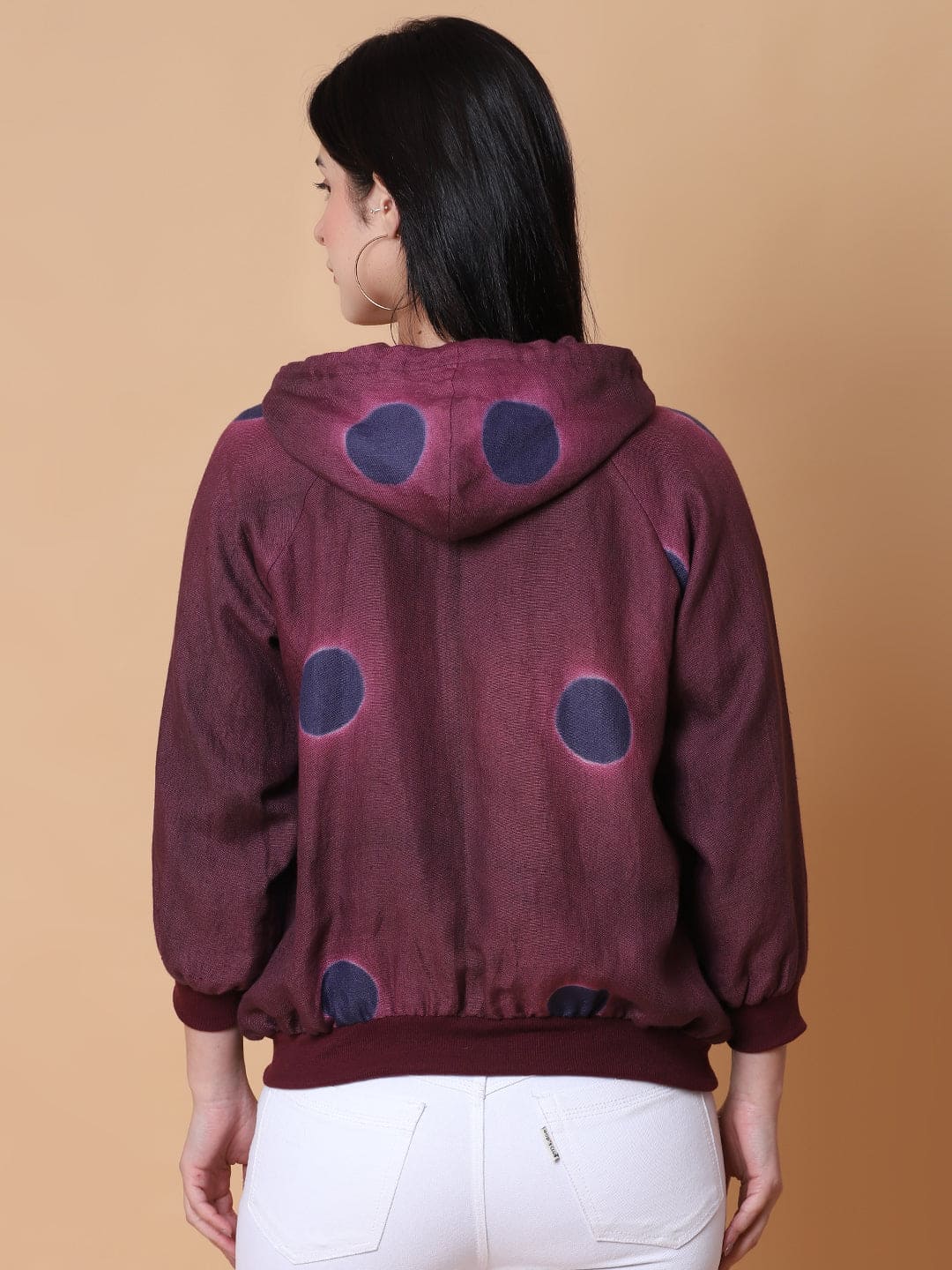 Woolen Hoodie Tie & Dye Jacket - Majenta - Charkha TalesWoolen Hoodie Tie & Dye Jacket - Majenta