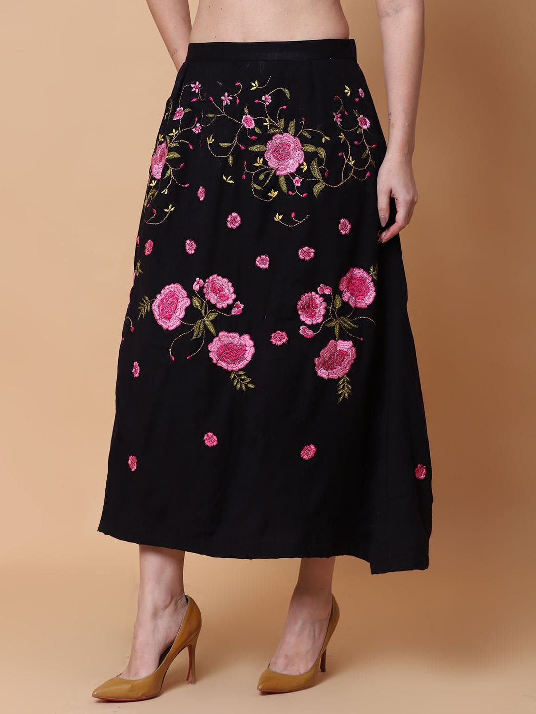 Woolen Skirt & Top Set - Black - Charkha TalesWoolen Skirt & Top Set - Black