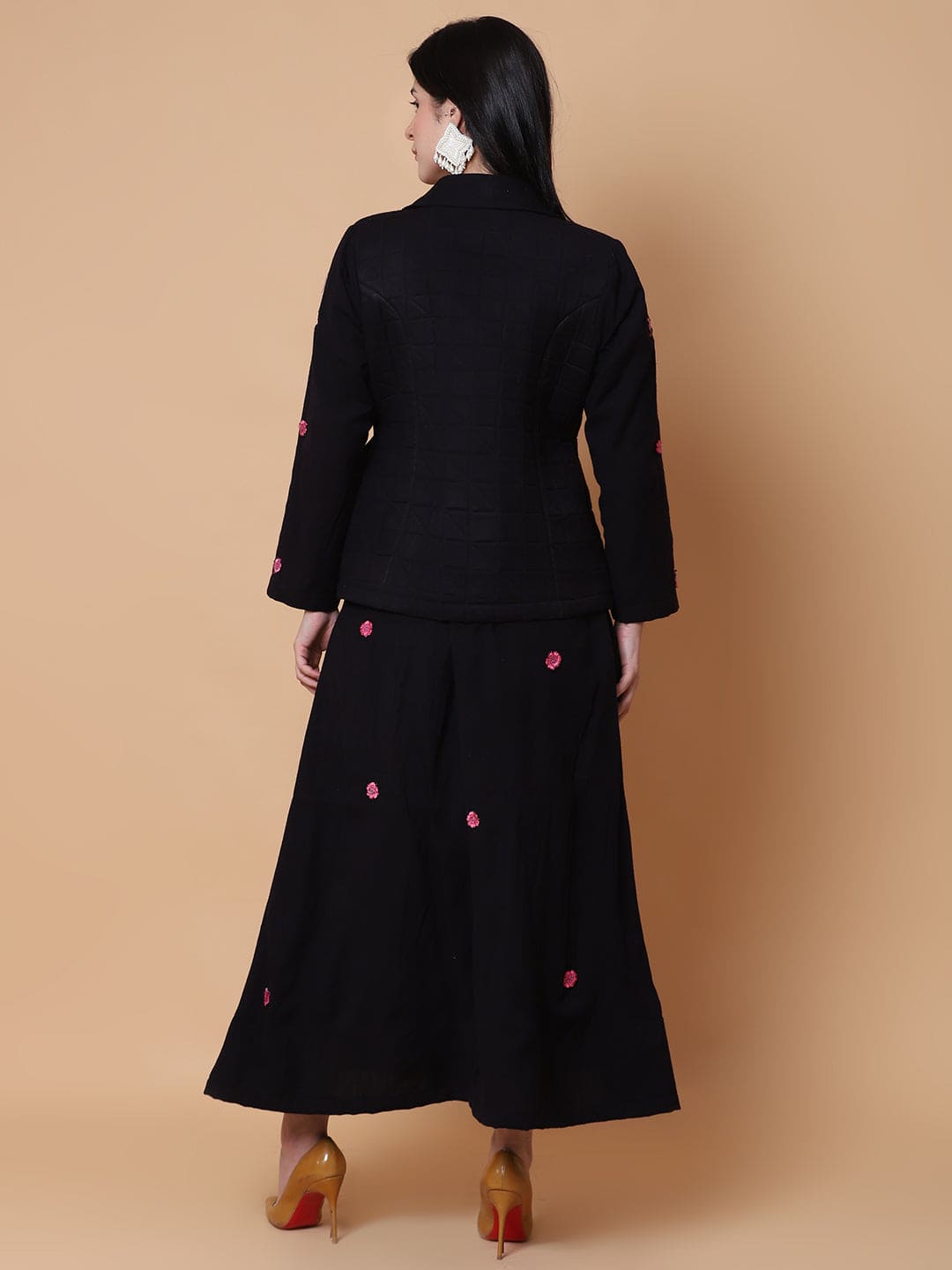 Woolen Skirt & Top Set - Black - Charkha TalesWoolen Skirt & Top Set - Black