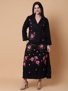 Woolen Skirt & Top Set - Black