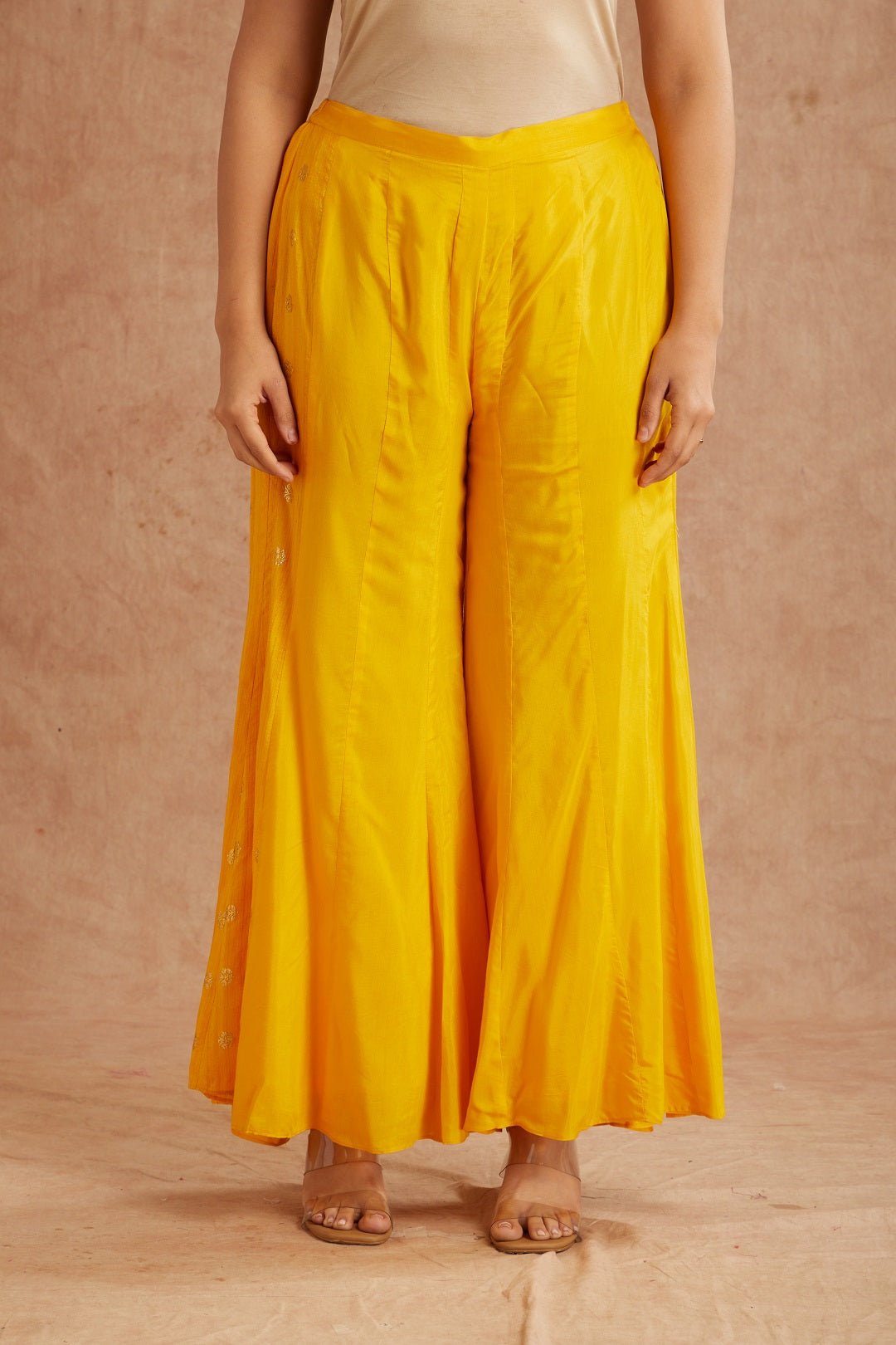 Yellow Embroidered Shirt &amp; Sharara With Jacket - Charkha TalesYellow Embroidered Shirt &amp; Sharara With Jacket