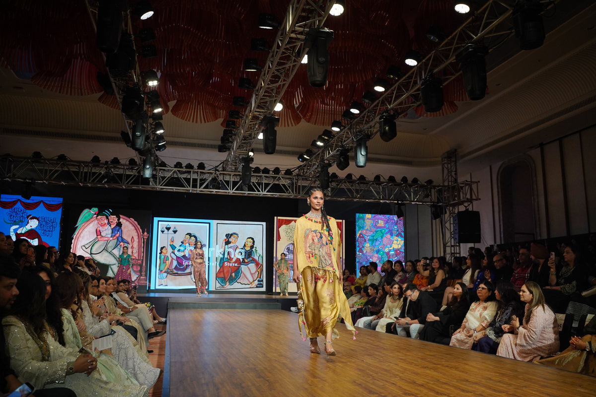 Yellow Kalighat Indian Print Co-Ord Set - Charkha TalesYellow Kalighat Indian Print Co-Ord Set