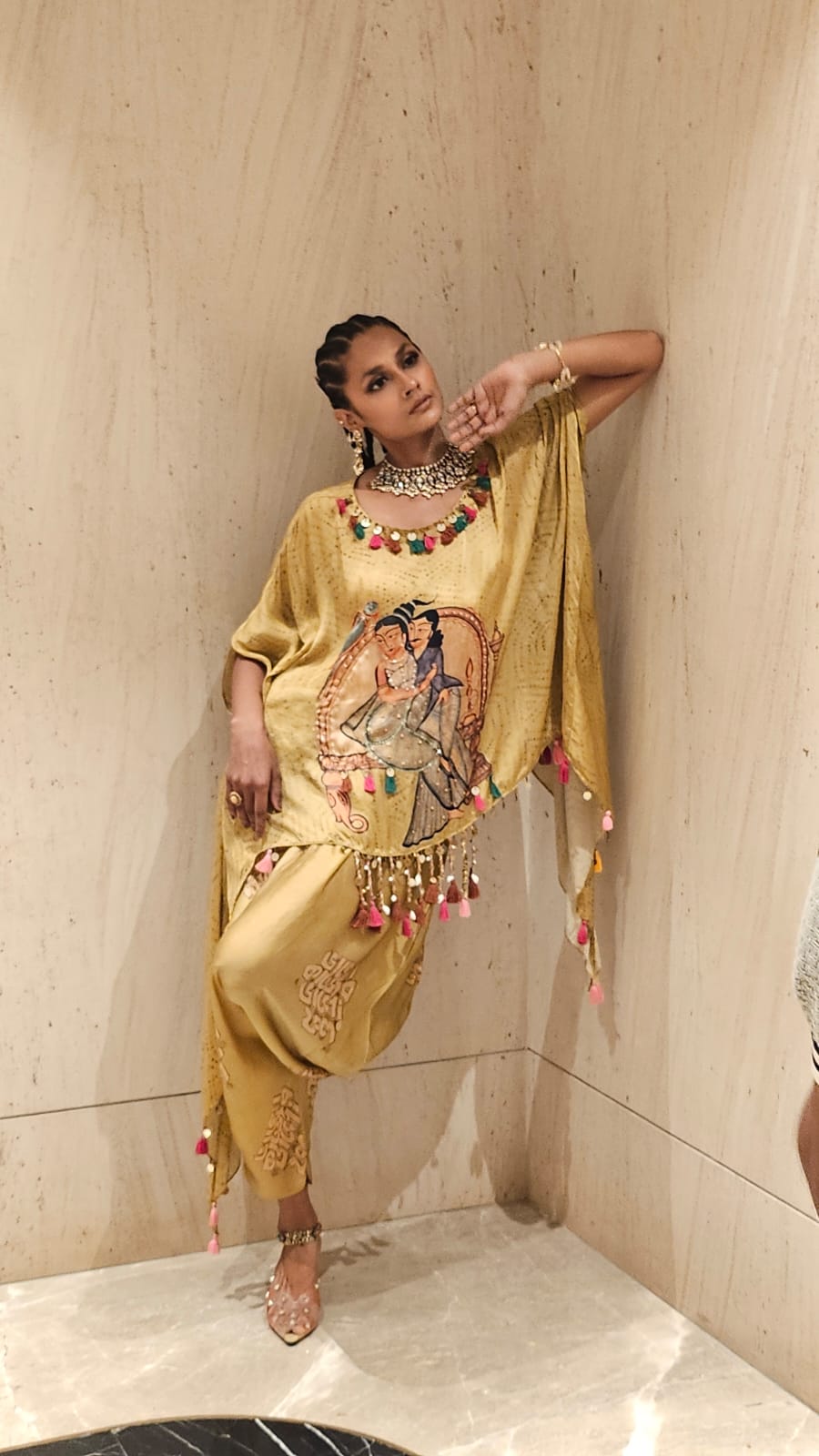 Yellow Kalighat Indian Print Co-Ord Set - Charkha TalesYellow Kalighat Indian Print Co-Ord Set