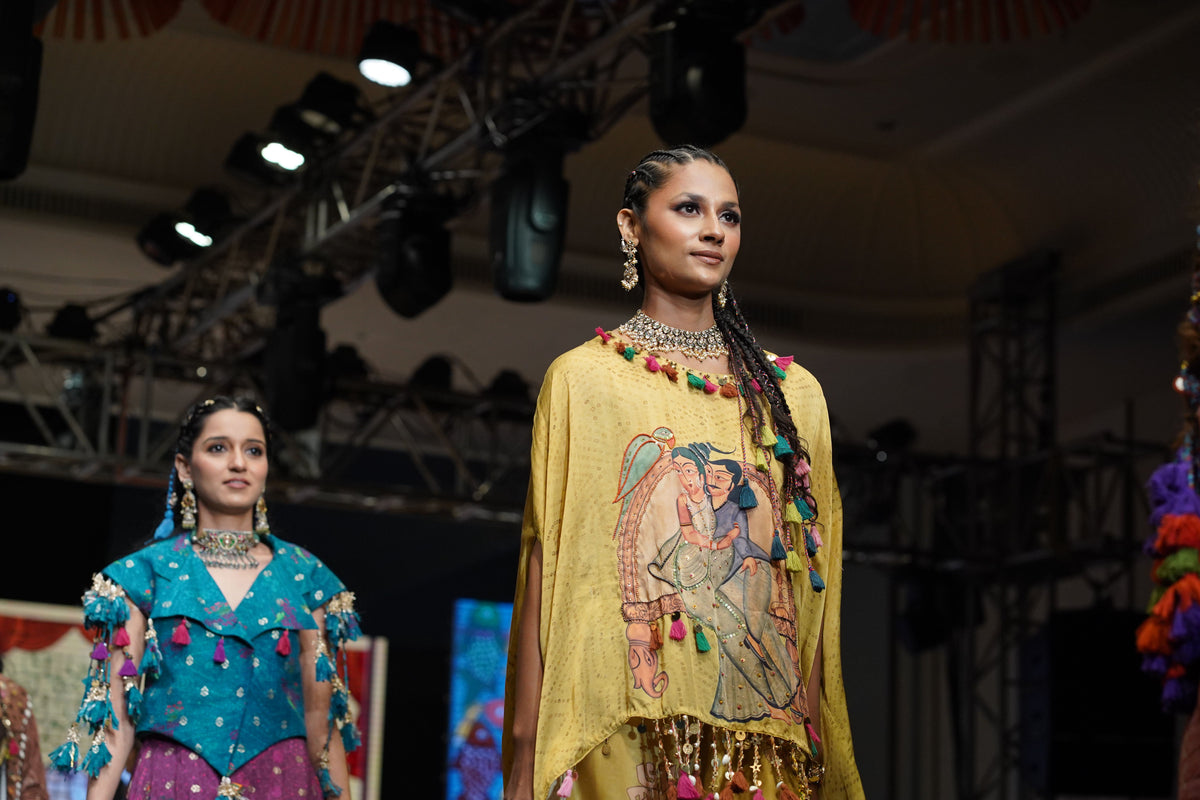 Yellow Kalighat Indian Print Co-Ord Set - Charkha TalesYellow Kalighat Indian Print Co-Ord Set