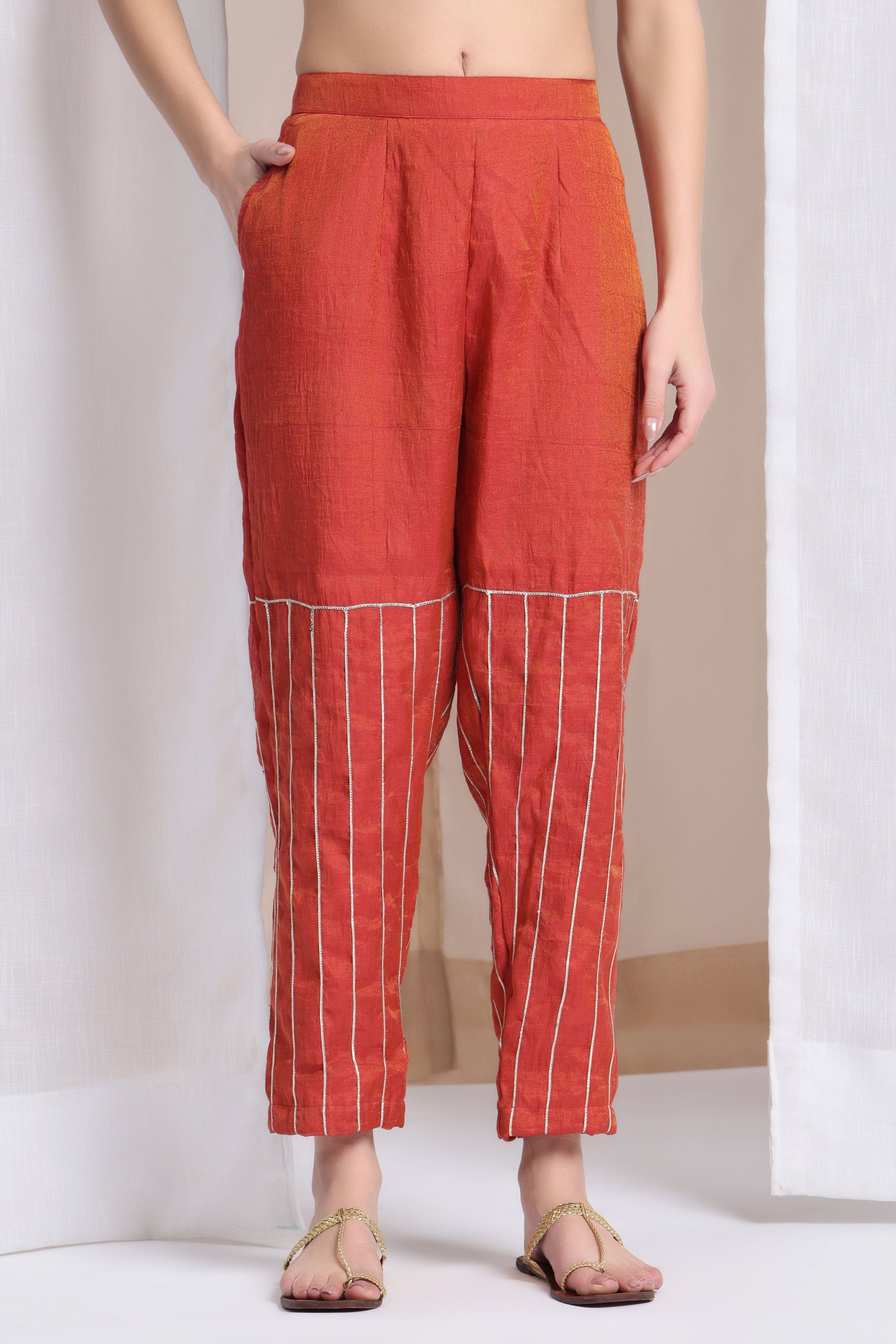 Zardozi Antifit Chanderi Kurta Set - Rust - Charkha TalesZardozi Antifit Chanderi Kurta Set - Rust