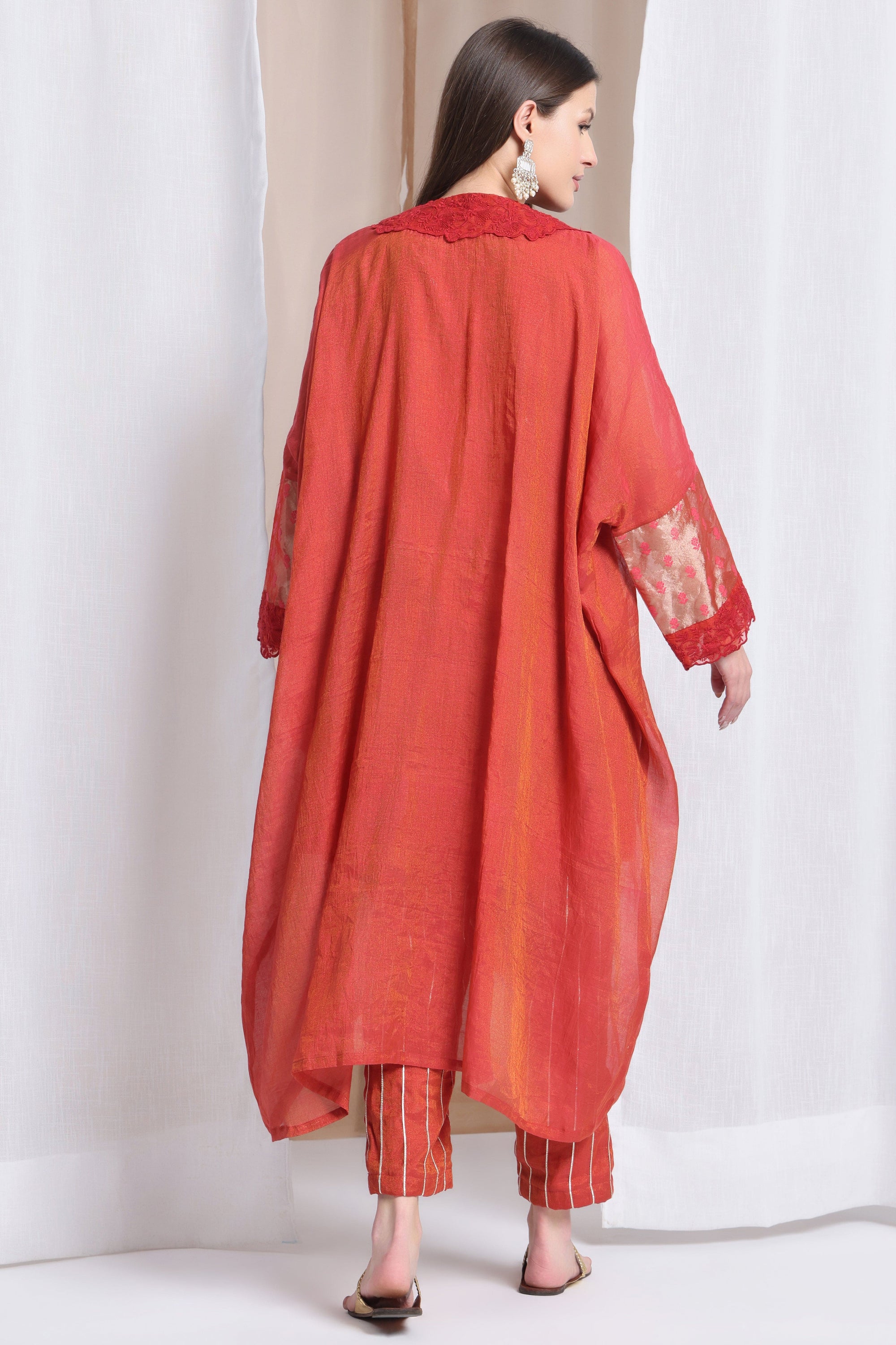 Zardozi Antifit Chanderi Kurta Set - Rust - Charkha TalesZardozi Antifit Chanderi Kurta Set - Rust
