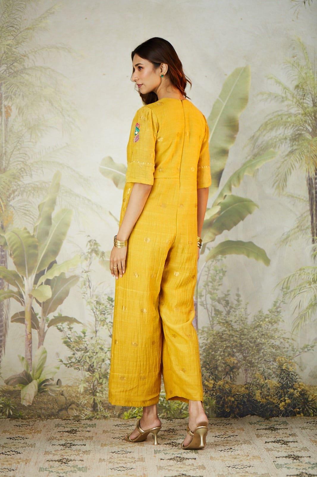 Charkha Tales | Zardozi Work Jumpsuit - Mustard Yellow