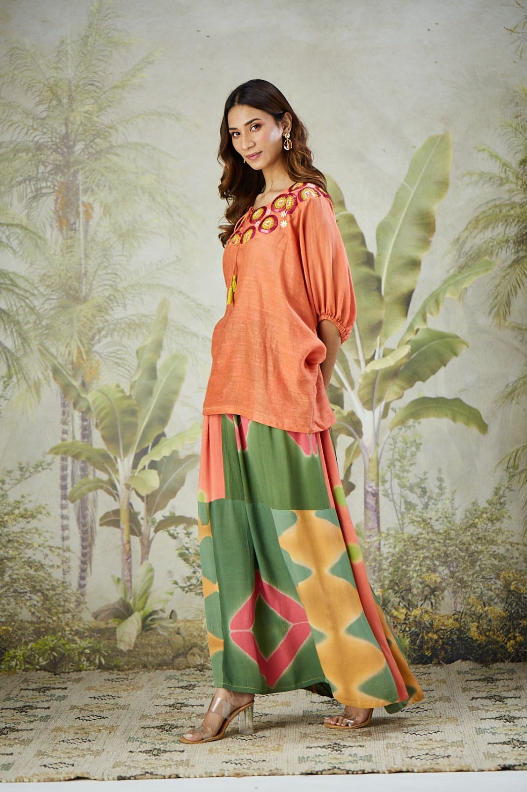 Zardozi Work Top Set - Orange - Charkha TalesZardozi Work Top Set - Orange