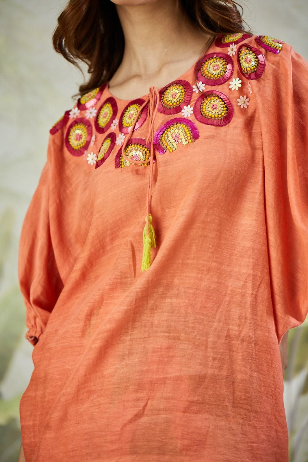 Zardozi Work Top Set - Orange - Charkha TalesZardozi Work Top Set - Orange