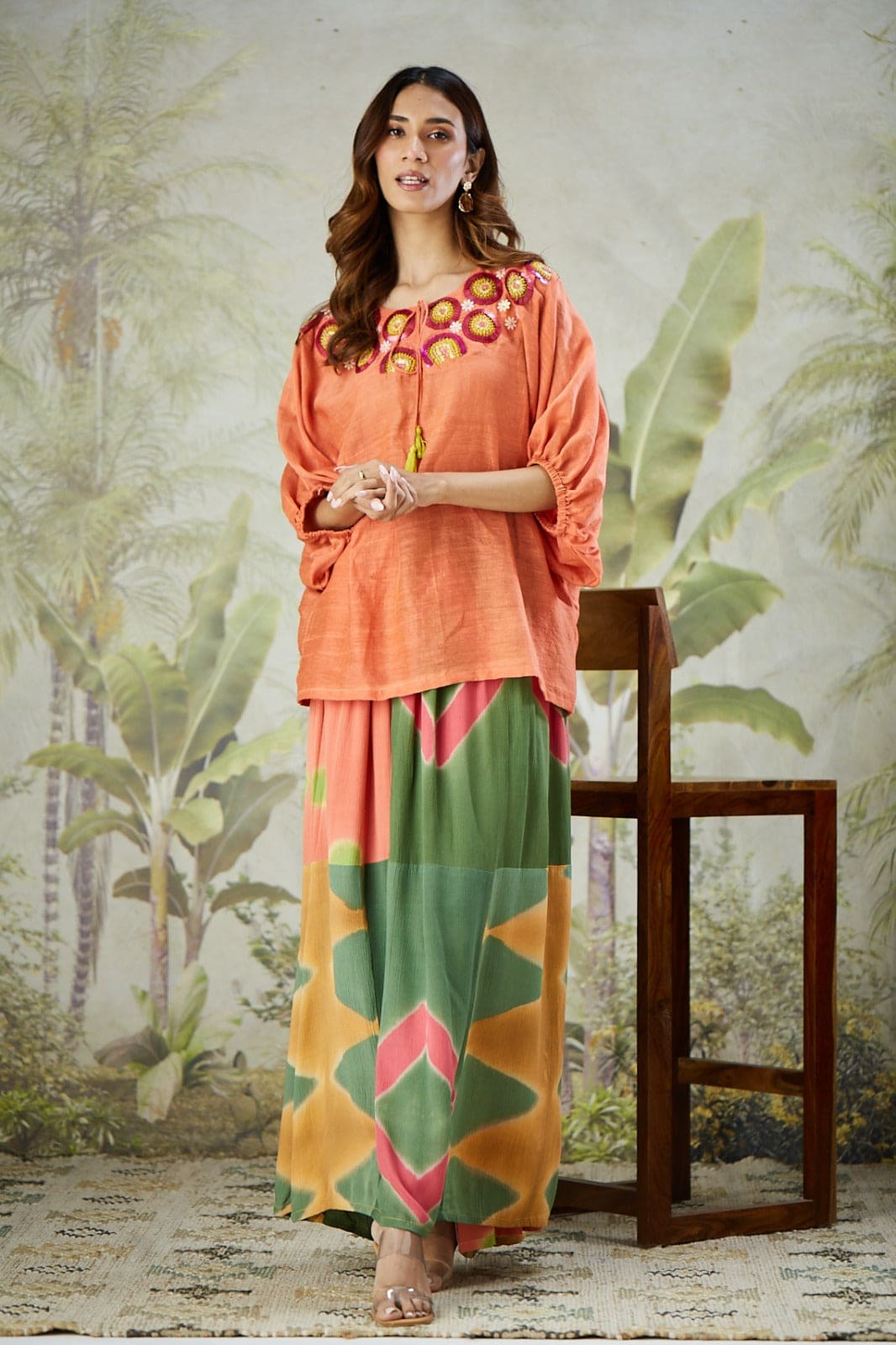 Zardozi Work Top Set - Orange - Charkha TalesZardozi Work Top Set - Orange