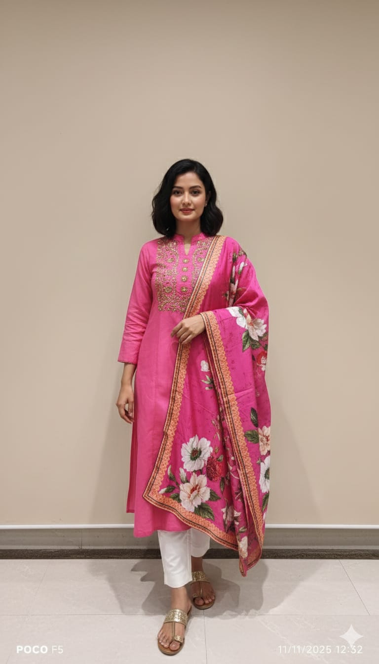 Zardozi Work Women Kurta Set - Pink - Charkha TalesZardozi Work Women Kurta Set - Pink