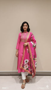 Zardozi Work Women Kurta Set  -  Pink